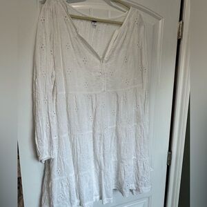 Old Navy White Eyelet Boho Tiered Mini Dress Long Sleeve XL
